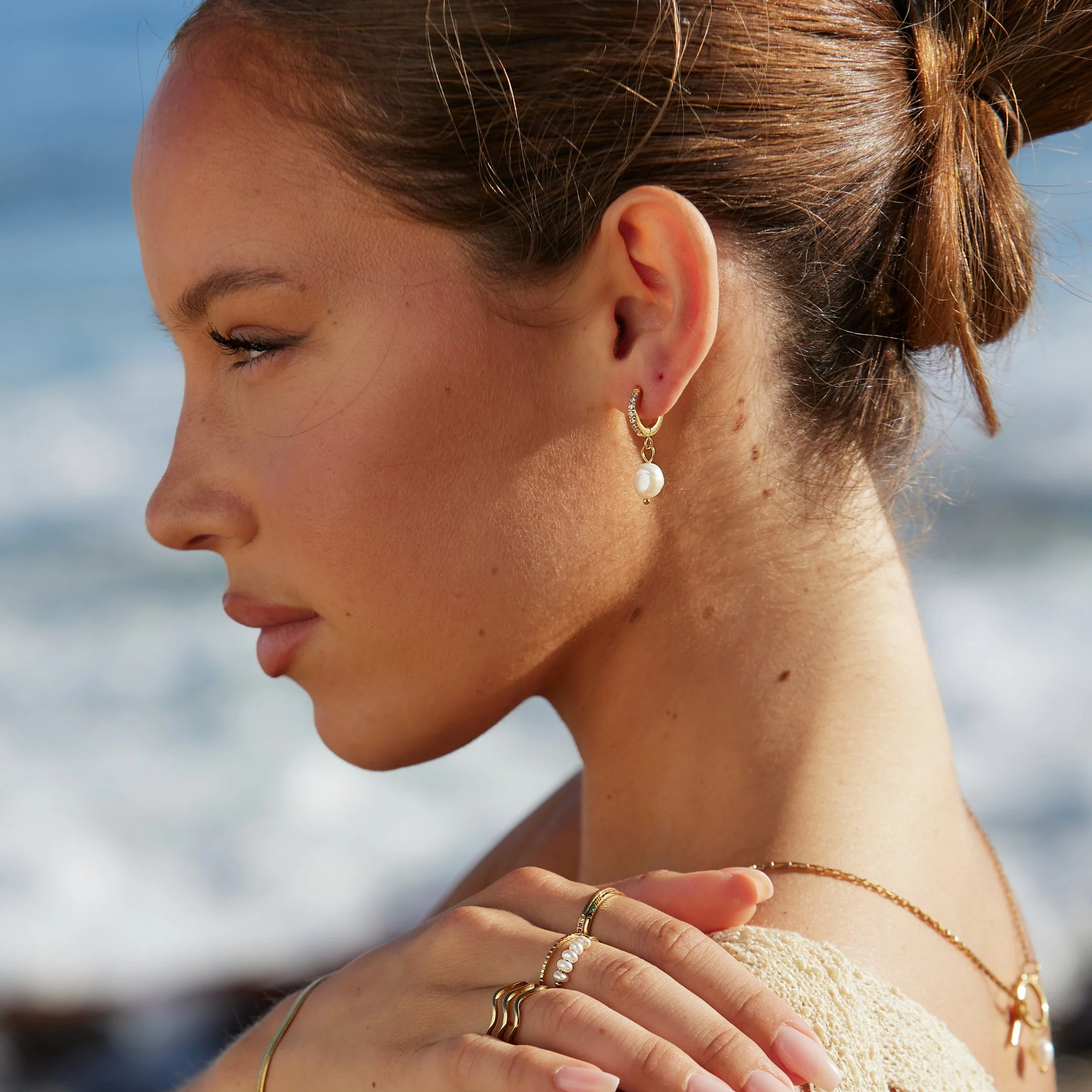 Freshwater Pearl Hoop Earrings - Image 7