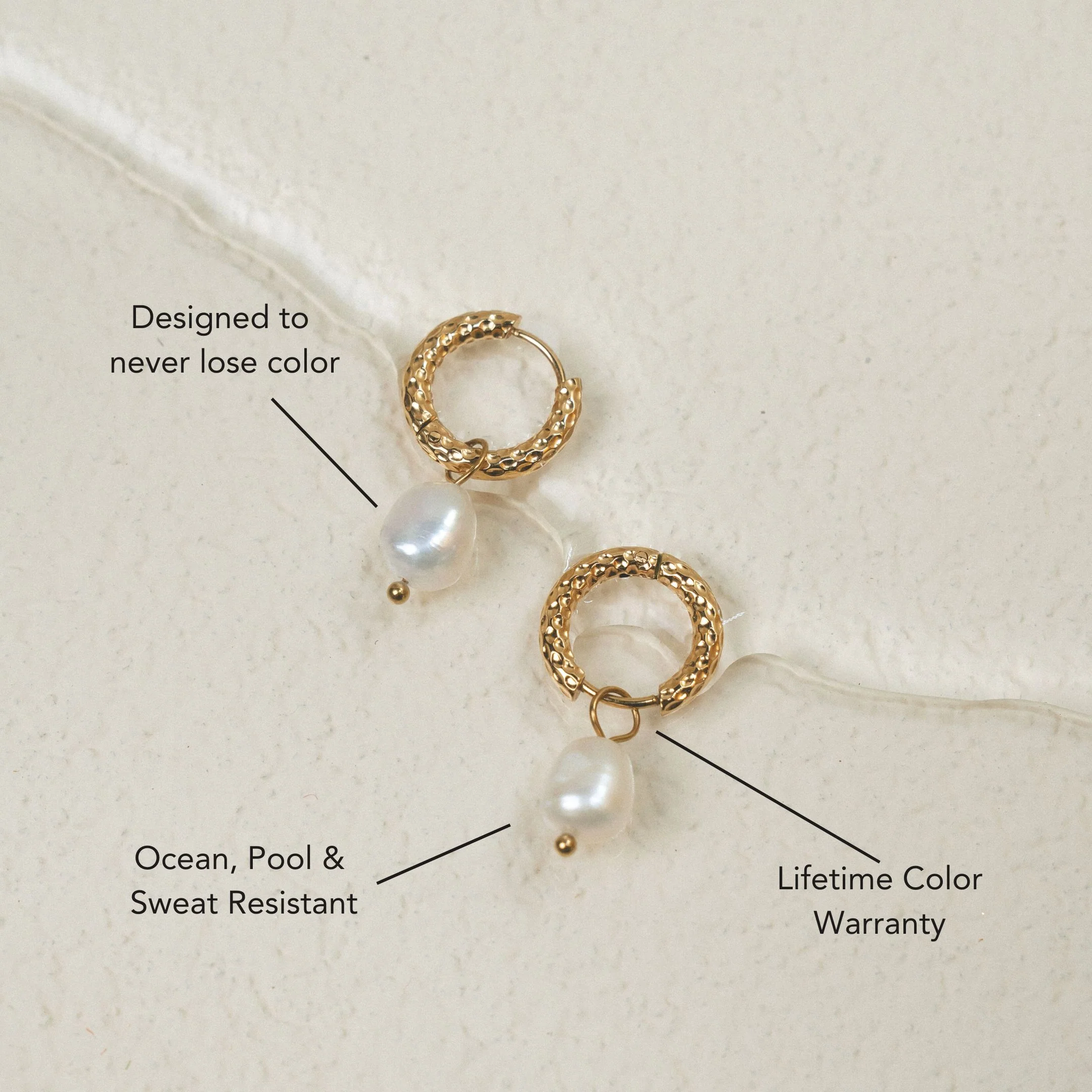 Hammered Pearl Hoop Earrings - Image 2