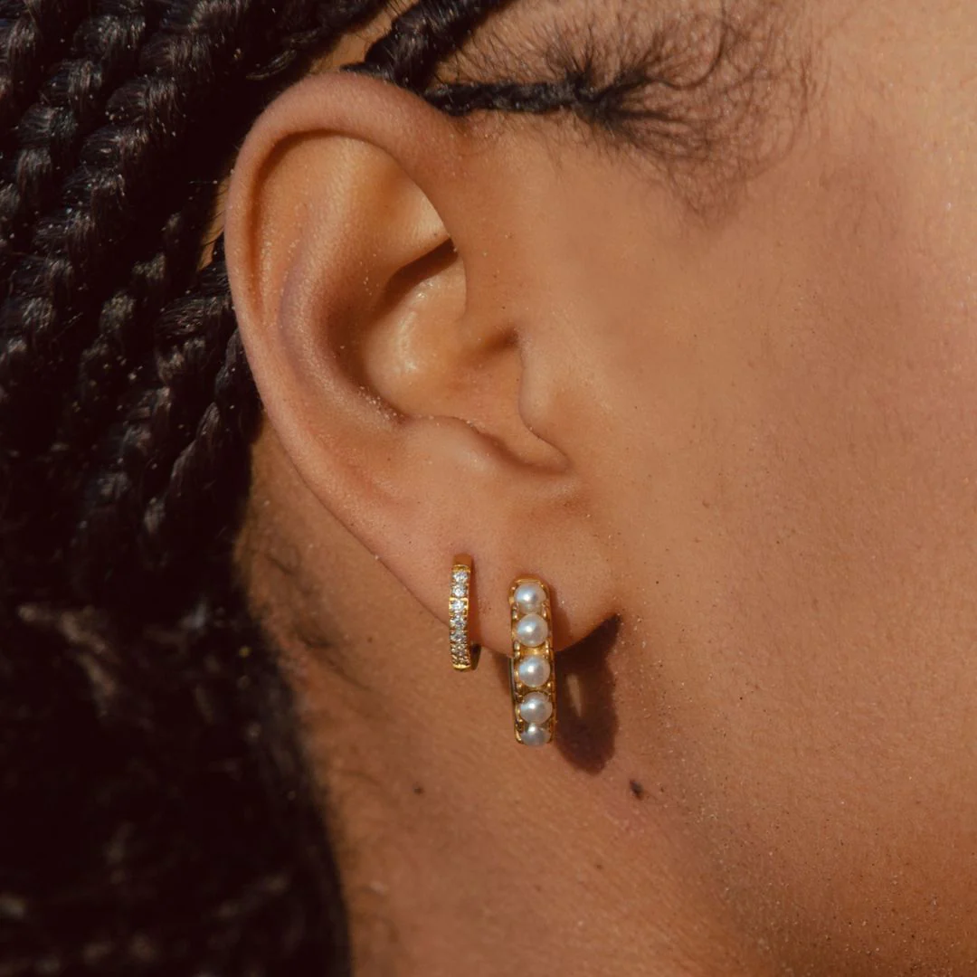 Mini Pearl Huggies Earrings - Image 10