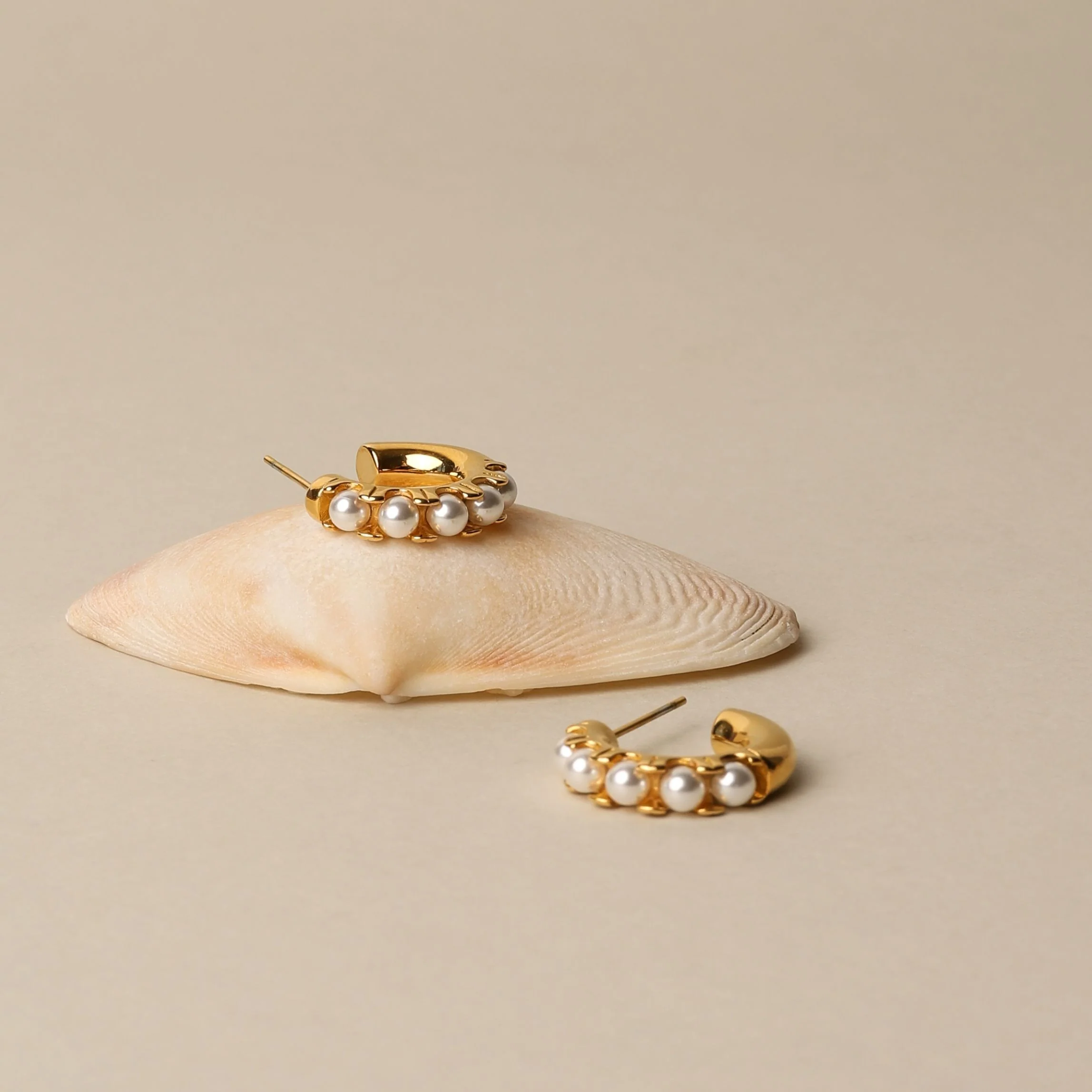Mini Pearl Huggies Earrings - Image 11