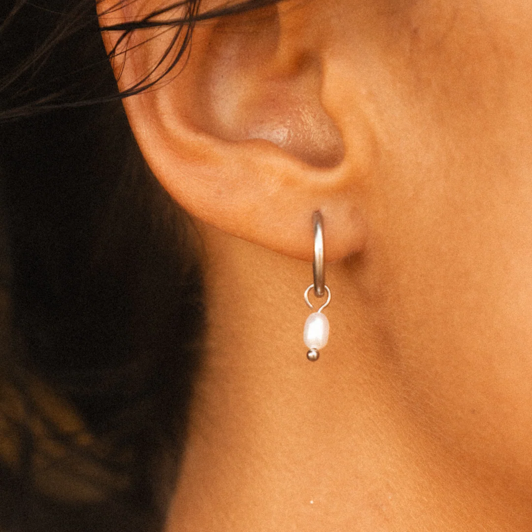 Pearl Huggie Hoops - Image 3