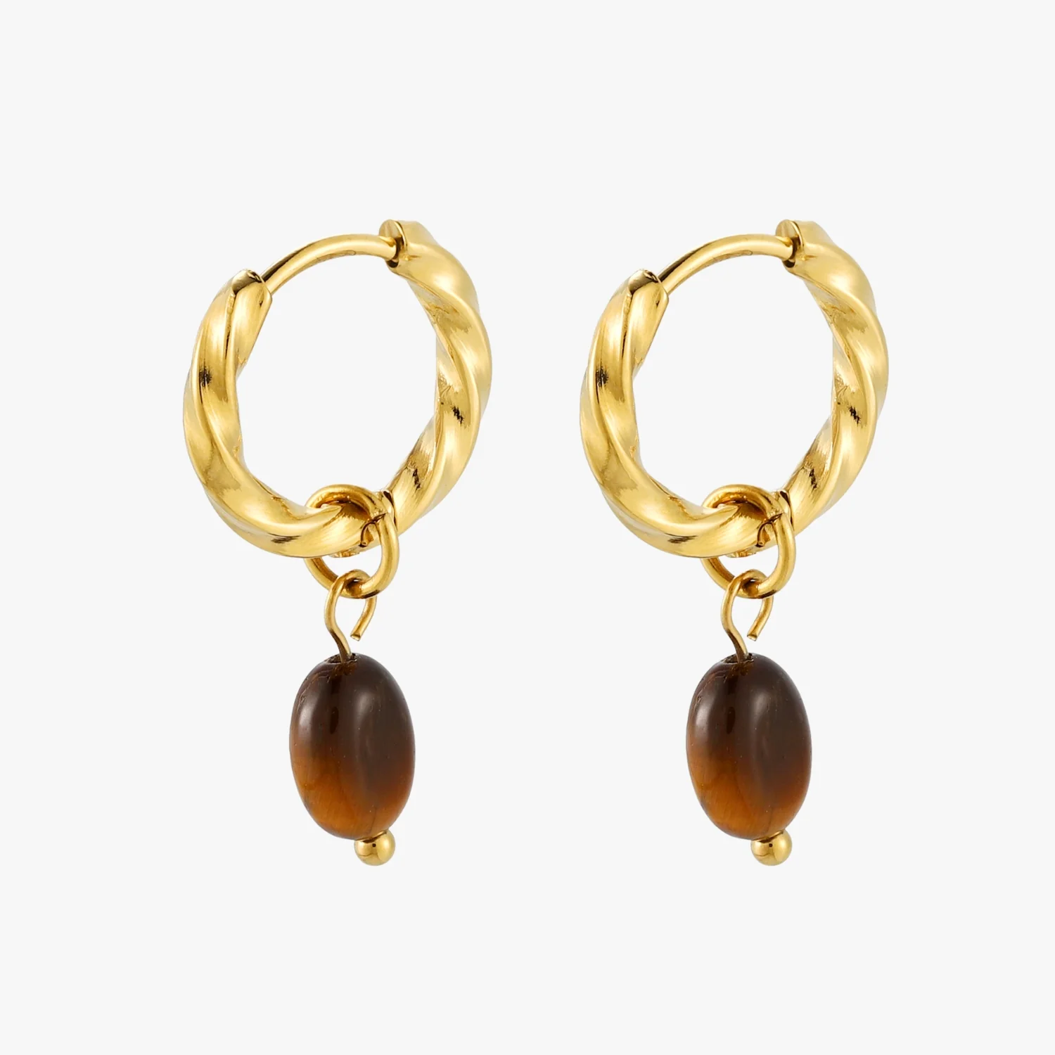 Tiger Eye Hoops Earrings - Image 2