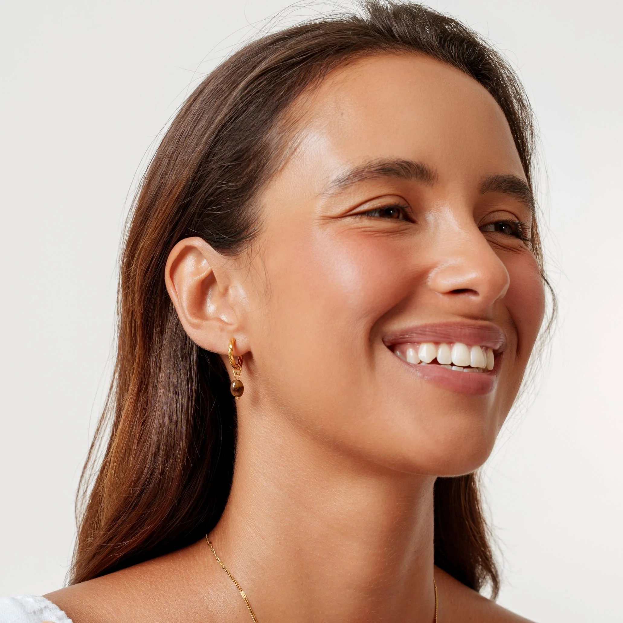Tiger Eye Hoops Earrings - Image 3