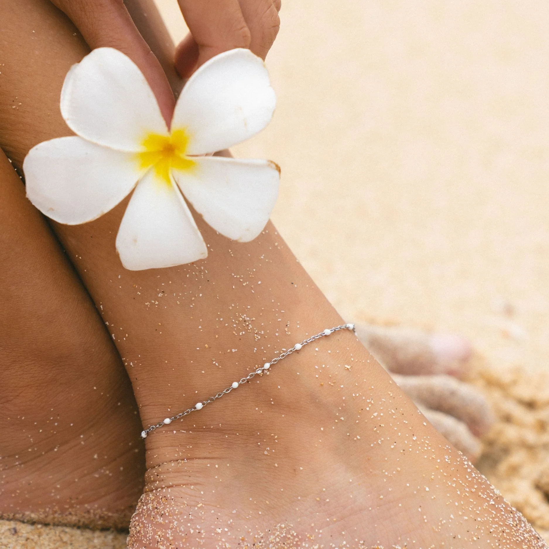 White Beaded Anklet - Image 2
